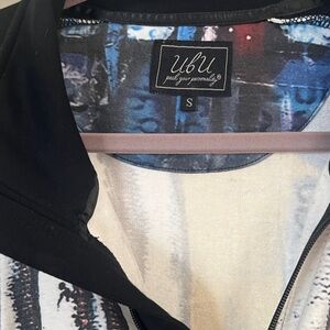 UBU Printed Zip-Up Jacket in Black, Blue & Cream
